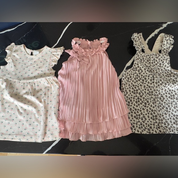 Other - Set of Three Girls' Dresses - Pink,‎ White, and Leopard Print